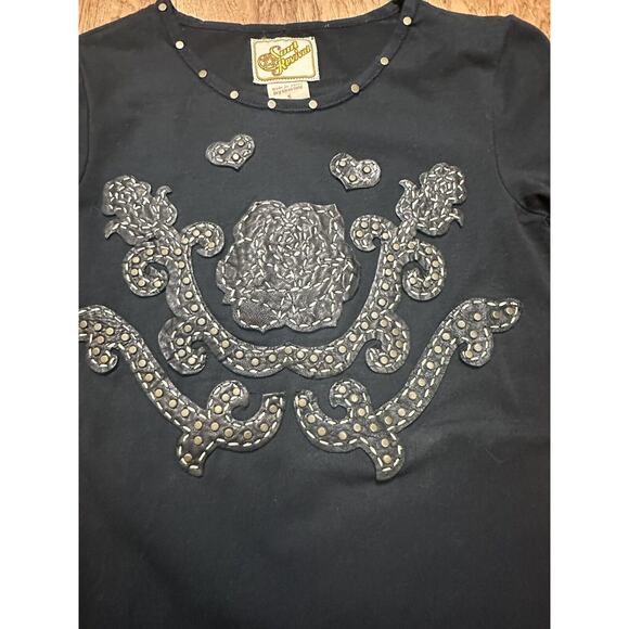 Soul Revival Women’s Black Top Embroidered Knit Studded Long Sleeve Size Small - Picture 5 of 5